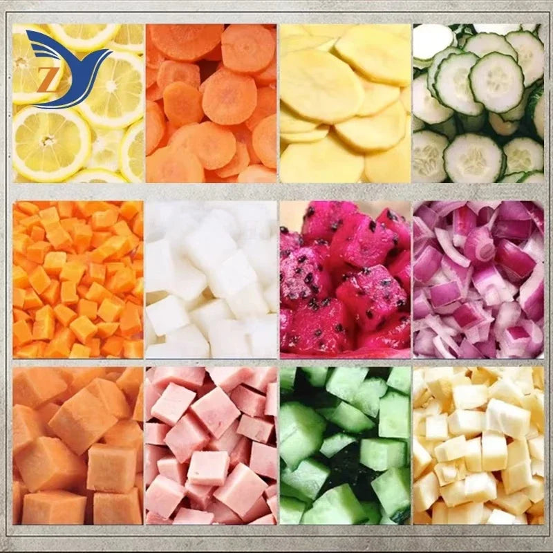 LX EVEC Commercial Electric Vegetable Cube Cutting Machine Fruit Slicer Cutting Strip Dice Food Processor With 5 Blades
