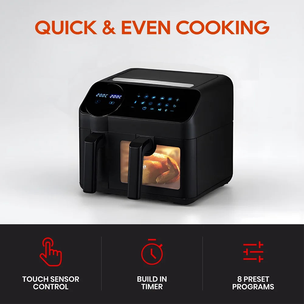 KOMORE Dual Basket Air Fryer with Smart Touch Screen Overheat Protection