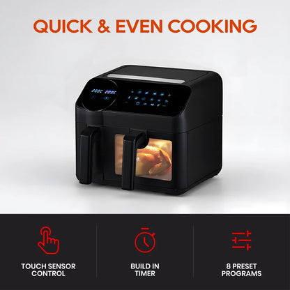 KOMORE Dual Basket Air Fryer with Smart Touch Screen Overheat Protection