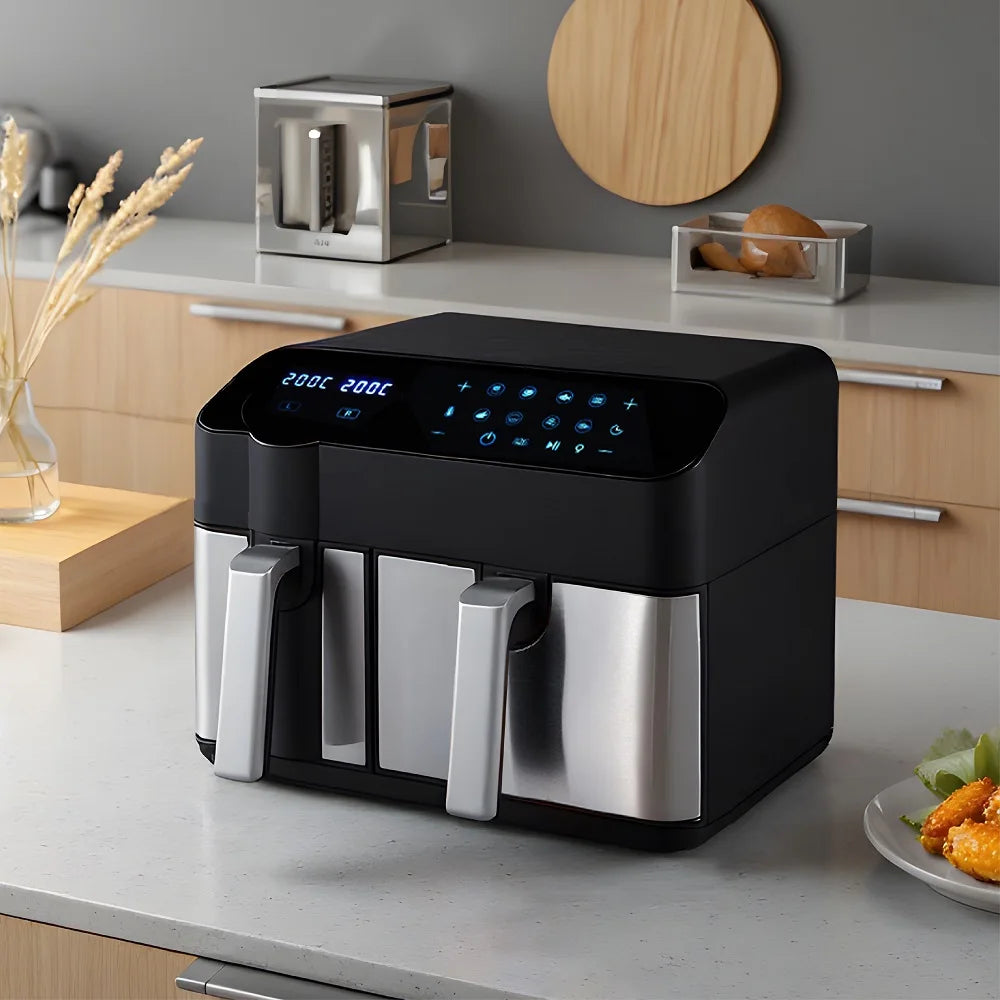KOMORE Dual Basket Air Fryer with Smart Touch Screen Overheat Protection