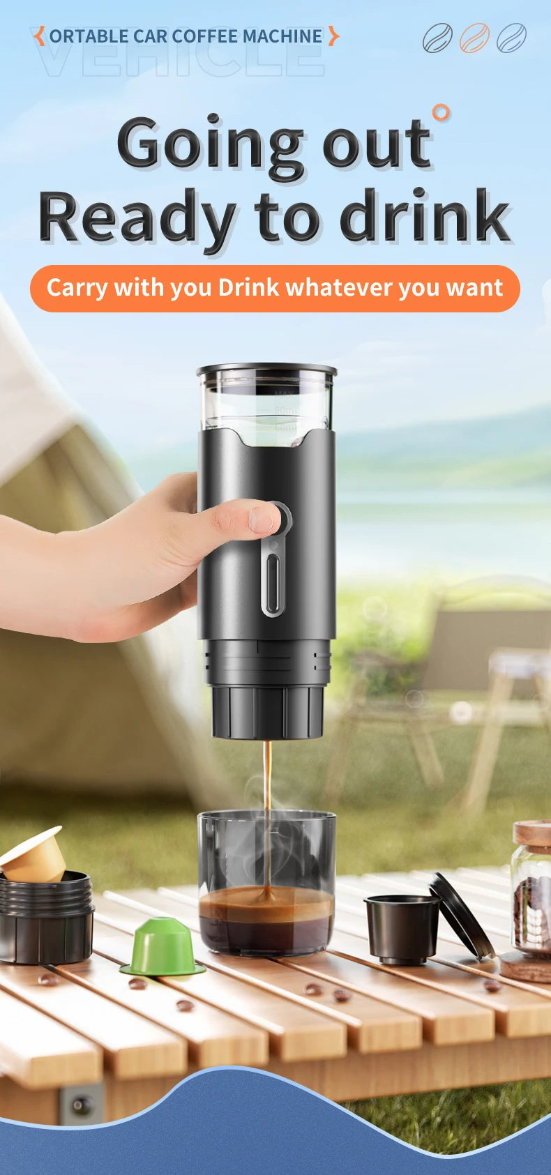 New Small Portable Coffee Maker Electric Capsule Coffee Brewer Portable Coffee Machine Fit Coffee Powder and Coffee Capsule