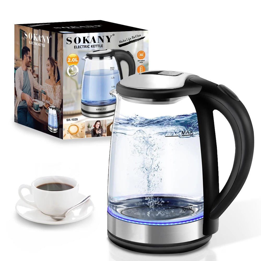 2L Glass Electric Kettle Fast Boiling Water Heater Tea Coffee Thermo Pot Large Capacity Auto Shutoff Smart Kettle for HomeOffice