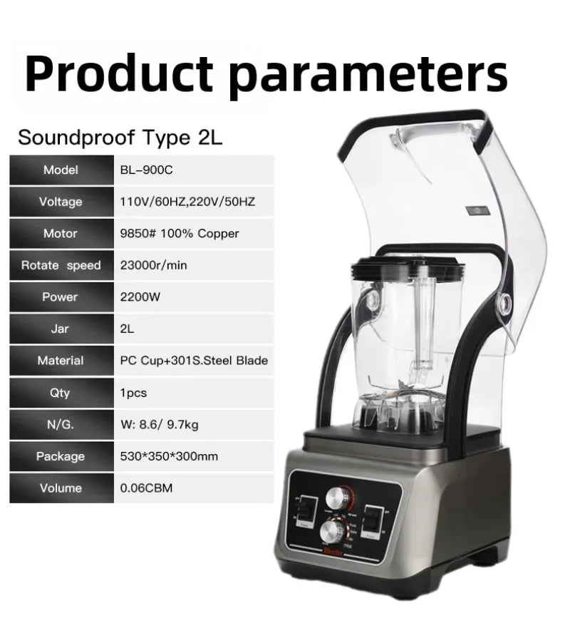 2L Blender Smoothie Maker Ice Crushing Machine,Household Ice Shaver Small Commercial Blender for Smoothies Protein Shakes Drinks
