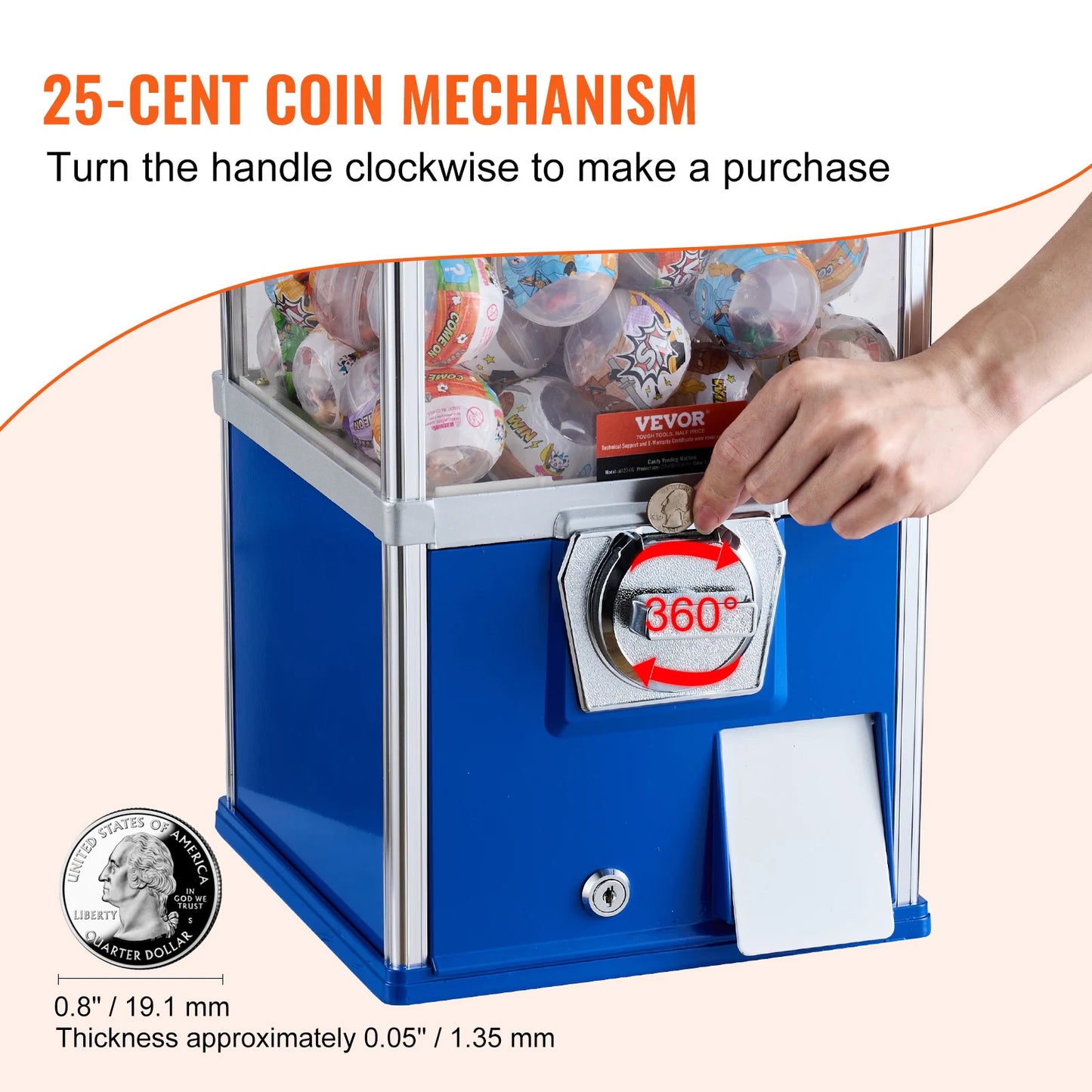 VEVOR 25inch Gumball Machine for Kids PS 230 Capsule Toys Rectangle Blue For Game Stores Coin Operated Gumball Bank
