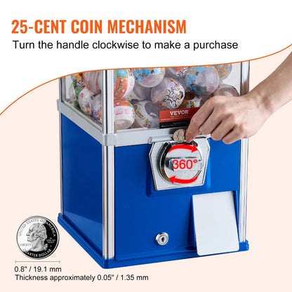 VEVOR 25inch Gumball Machine for Kids PS 230 Capsule Toys Rectangle Blue For Game Stores Coin Operated Gumball Bank