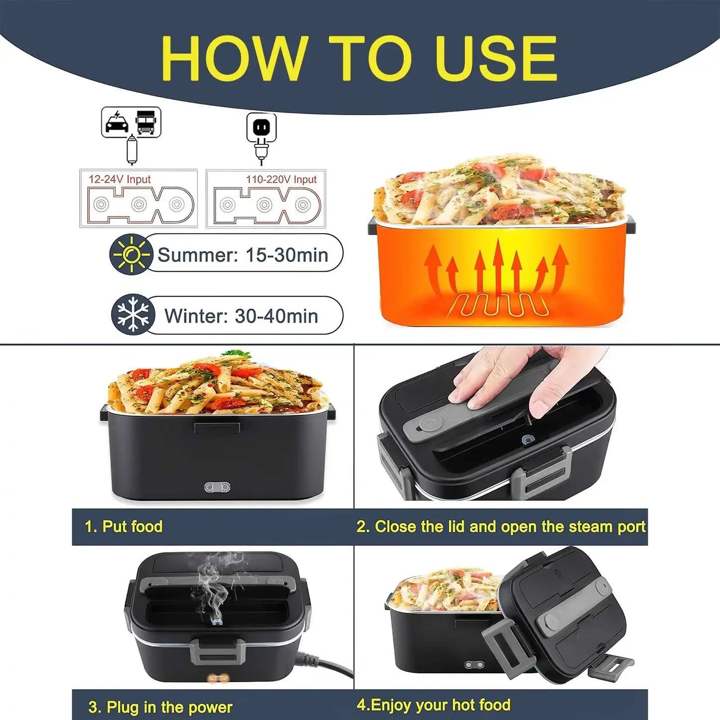 1.8 L 75W Electric Lunch Box Food Warmer Portable Food Heater for Car Or Home - Leak Proof, Lunch Heating Microwave for Truckers