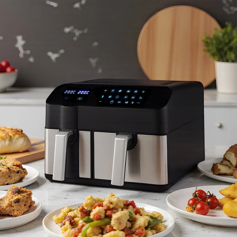 KOMORE Dual Basket Air Fryer with Smart Touch Screen Overheat Protection