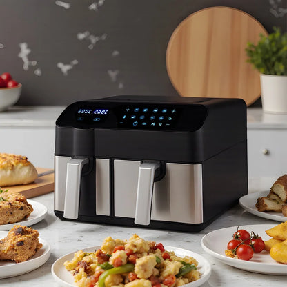 KOMORE Dual Basket Air Fryer with Smart Touch Screen Overheat Protection