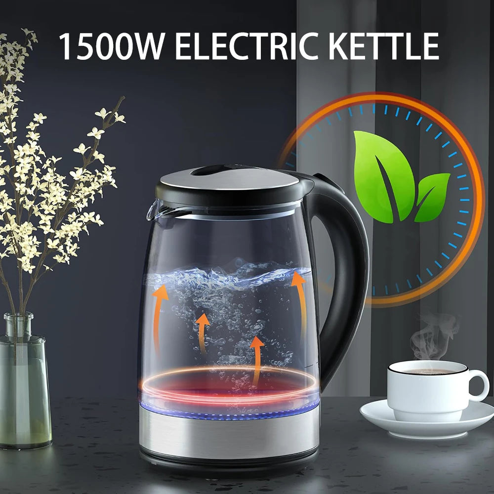 2L Glass Electric Kettle Fast Boiling Water Heater Tea Coffee Thermo Pot Large Capacity Auto Shutoff Smart Kettle for HomeOffice