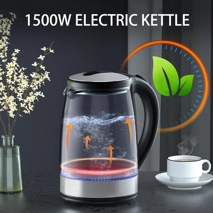2L Glass Electric Kettle Fast Boiling Water Heater Tea Coffee Thermo Pot Large Capacity Auto Shutoff Smart Kettle for HomeOffice