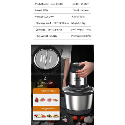 800W 3L Meat Grinder Electric Stainless Steel Blender Mixer Machine for Kitchen Food Processors Chopper Meat Mincer 220V 다지기