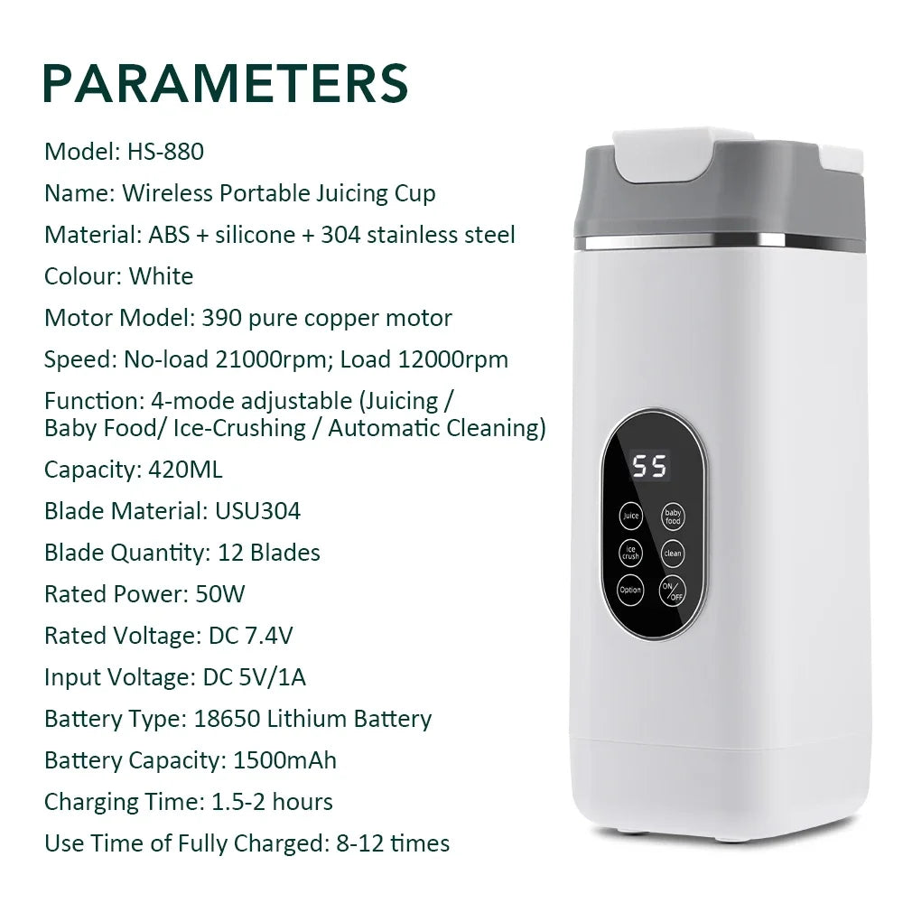 Electric Portable Blender Bottle with 6 Blades Multifunctional Fresh Juice Smoothie Maker Ice Crush Cup Food Processor
