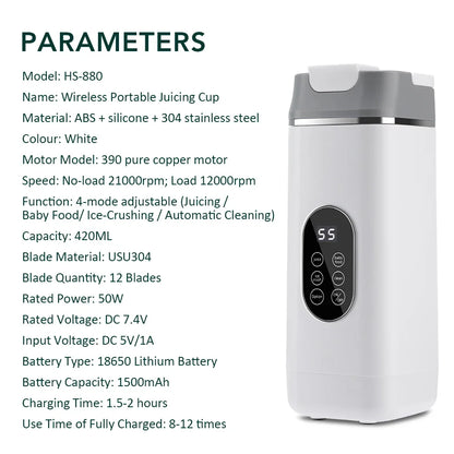 Electric Portable Blender Bottle with 6 Blades Multifunctional Fresh Juice Smoothie Maker Ice Crush Cup Food Processor