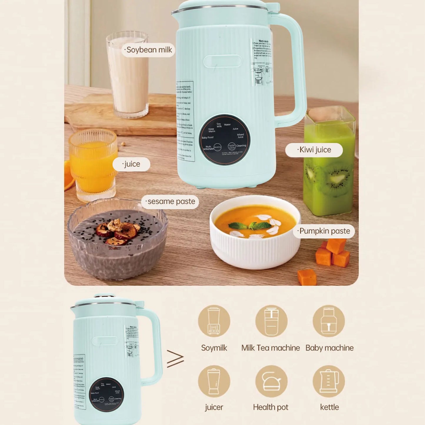 【New】Programmable Blender with Digital Display 12 Stainless Steel Blades Auto Cleaning 8H Keep Warm Function for Almond Milk