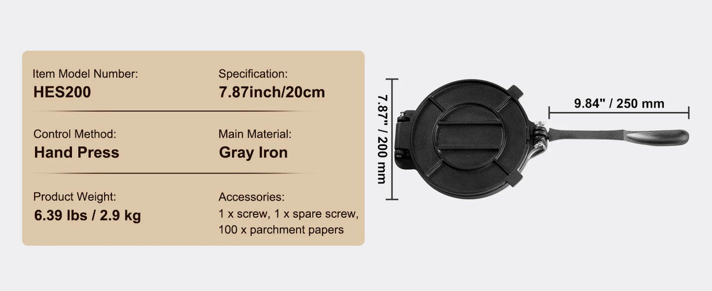 SucceBuy Tortilla PressCast Iron Heavy Duty Tortilladora Press Dough Maker for Flour Tortilla