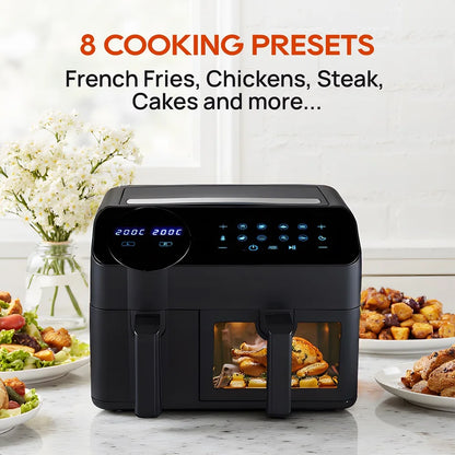 KOMORE Dual Basket Air Fryer with Smart Touch Screen Overheat Protection