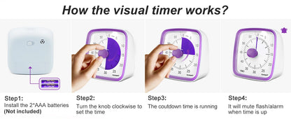 Yunbaoit Visual Timer with Night Light, 60-Minute Countdown Timer for Kids and Adults, Silent Timer for Home, Kitchen, Or School