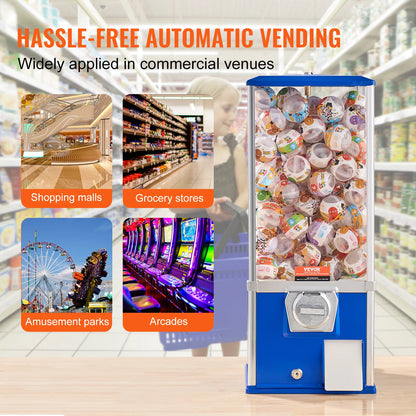 VEVOR 25inch Gumball Machine for Kids PS 230 Capsule Toys Rectangle Blue For Game Stores Coin Operated Gumball Bank