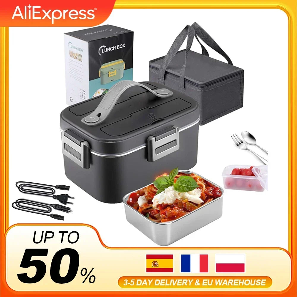 1.8 L 75W Electric Lunch Box Food Warmer Portable Food Heater for Car Or Home - Leak Proof, Lunch Heating Microwave for Truckers