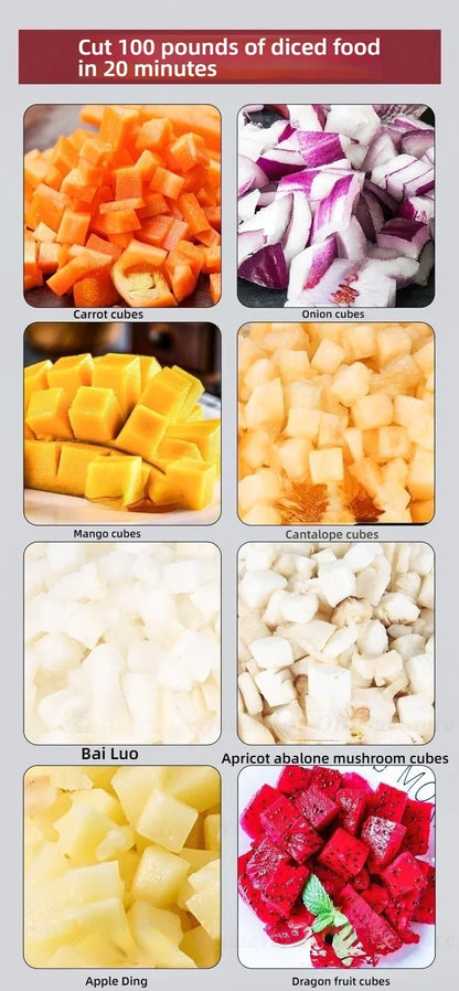 LX EVEC Commercial Electric Vegetable Cube Cutting Machine Fruit Slicer Cutting Strip Dice Food Processor With 5 Blades