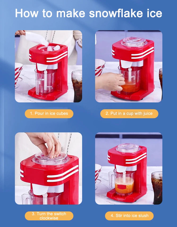 Electric Ice Crusher Planer Snow Cone Drink Blender Slushy Maker Mixer Automatic Smoothies Shaver Breaking Block Shaving Machine