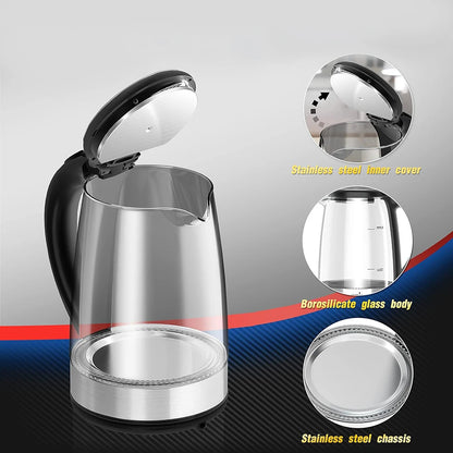 2L Glass Electric Kettle Fast Boiling Water Heater Tea Coffee Thermo Pot Large Capacity Auto Shutoff Smart Kettle for HomeOffice