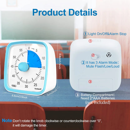 Yunbaoit Visual Timer with Night Light, 60-Minute Countdown Timer for Kids and Adults, Silent Timer for Home, Kitchen, Or School
