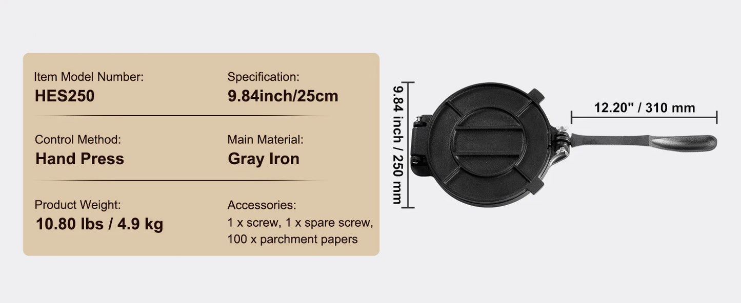 SucceBuy Tortilla PressCast Iron Heavy Duty Tortilladora Press Dough Maker for Flour Tortilla
