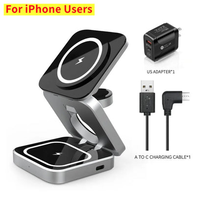Foldable Magnetic Wireless Charger Stand Magnet Fast Charging Station For Samsung S25 S24 iPhone 16 For Galaxy Watch 8 7 Airpods