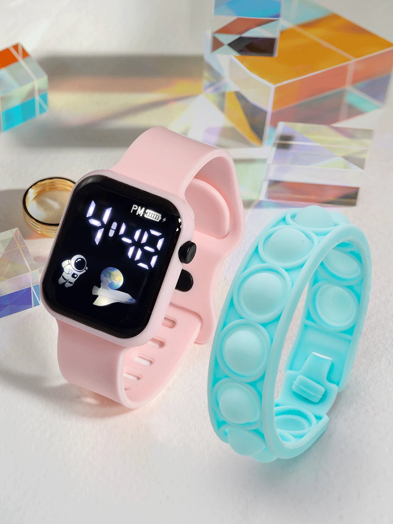 2PCS Children's Smart Watch Bracelet Simple and Fashionable Student Outdoor Sports Electronic Watch Gift for Boys and Girls