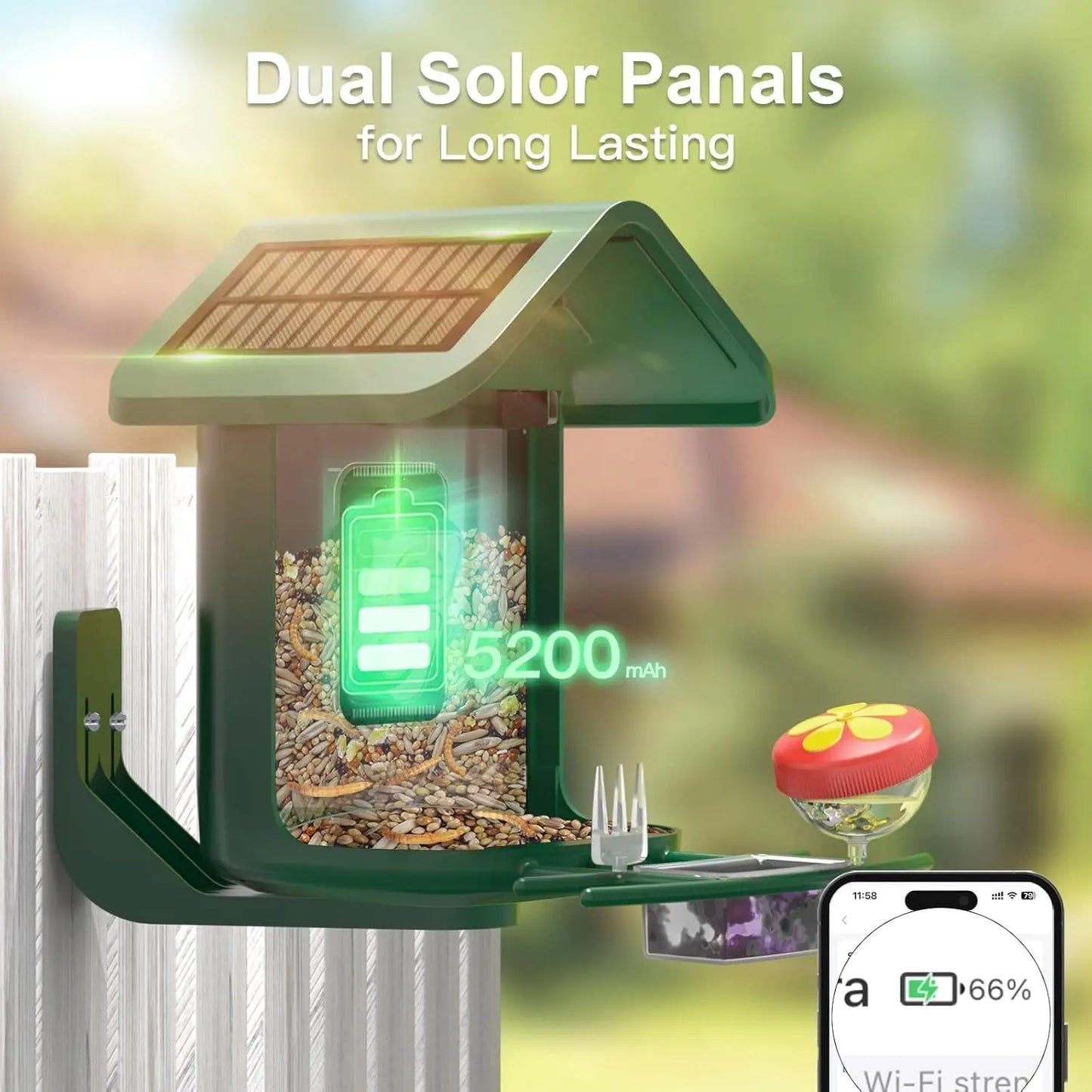 Solar Powered Bird Feeder with 2K Camera: AI Identify, Auto Capture Videos & Pictures, WiFi for Backyard Bird Watching