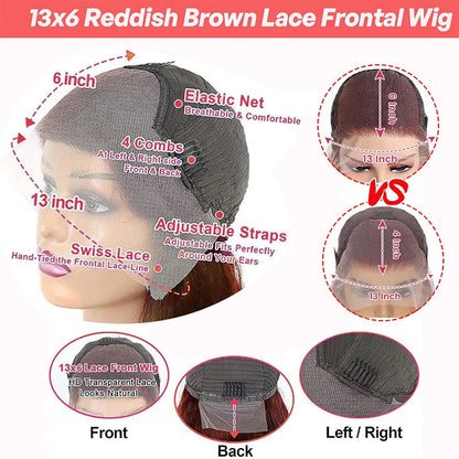 Body Wave Reddish Brown 13x6 Lace Front Wigs Human Hair Pre Plucked With Baby Hair #33 Colored Wigs for Women 180% Density