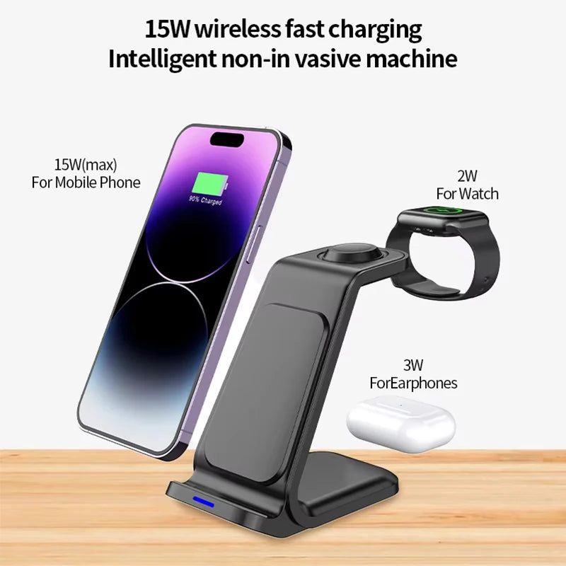 30W 3-In-1 Wireless Charger Stand Dock For iPhone Samsung Xiaomi OPPO Apple Watch 8 7 AirPods Induction Fast Charging Station
