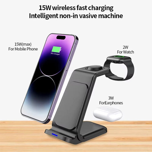 30W 3-In-1 Wireless Charger Stand Dock For iPhone Samsung Xiaomi OPPO Apple Watch 8 7 AirPods Induction Fast Charging Station