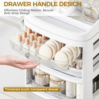 Rolling Cart with 6 Drawers Clear Plastic Drawer Organizers Dust Proof Under Desk Storage for Makeup Skincare Art Crafts and Ba