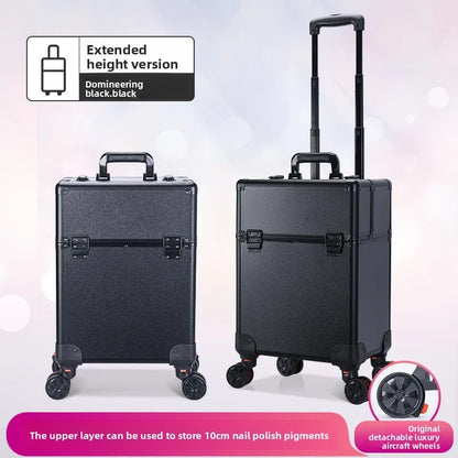 Professional Nail Art Case Rolling Makeup Case Beauty Equipment Storage Cart Wheels for Hairstyling Tools Kit Makeup Box