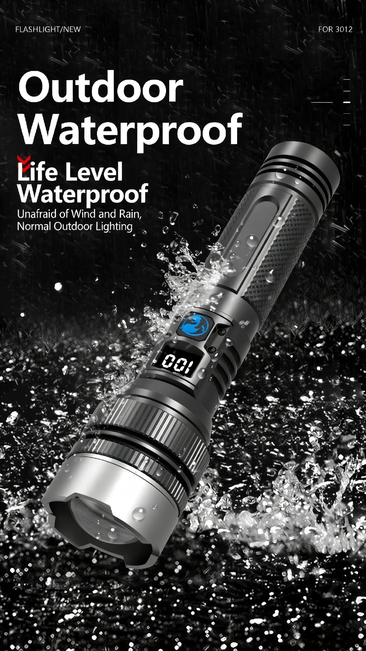 2-in-1 Rechargeable Power Bank Flashlight - Digital Battery Display, Zoomable IPX4 Waterproof for Camping Emergency