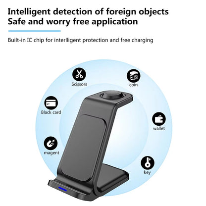 30W 3-In-1 Wireless Charger Stand Dock For iPhone Samsung Xiaomi OPPO Apple Watch 8 7 AirPods Induction Fast Charging Station