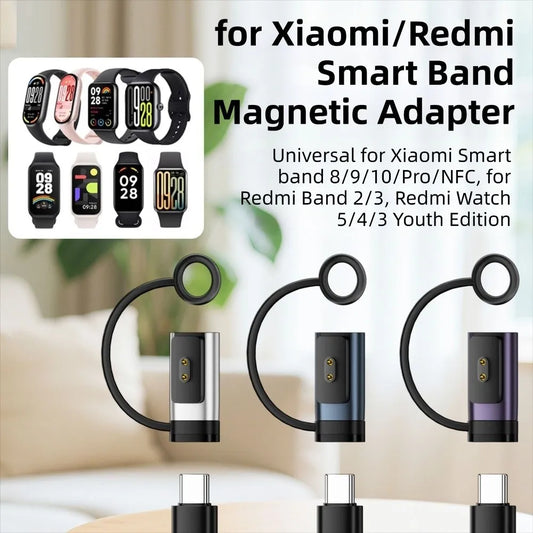 LED Indicator Magnetic Charger Converter Type-C Female to 2pin Converter for Xiaomi Smart Band 8/9/10/Pro/NFC Redmi Watch 5/4/3