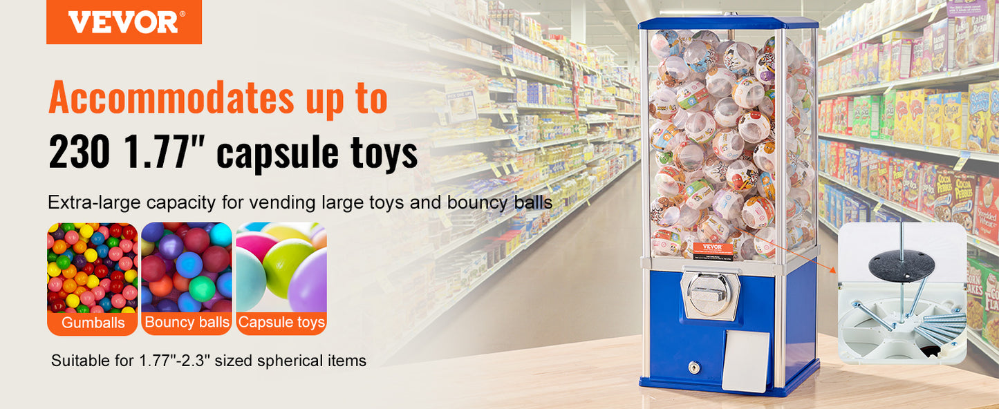 VEVOR 25inch Gumball Machine for Kids PS 230 Capsule Toys Rectangle Blue For Game Stores Coin Operated Gumball Bank