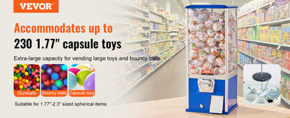 VEVOR 25inch Gumball Machine for Kids PS 230 Capsule Toys Rectangle Blue For Game Stores Coin Operated Gumball Bank