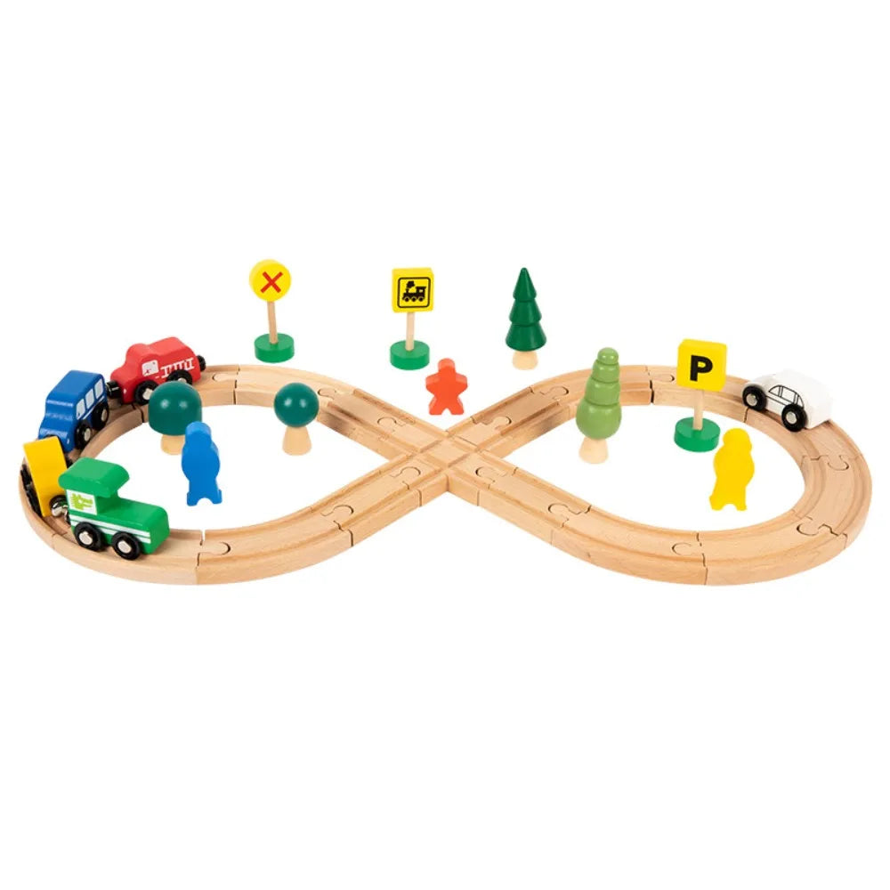 8-shaped Children Wooden Train Rail Signal Light Early Education Thinking Training Track Train Multifunctional Splicing