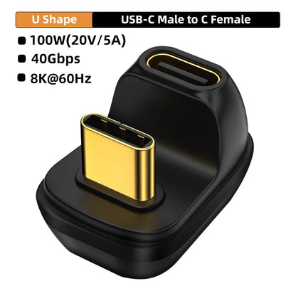 USB4.0 40Gbps OTG type C 90 degree Adapter 100W 5A USB C to Type C Fast Charging Converter USB C Data Adapter For Macbook 8K60HZ