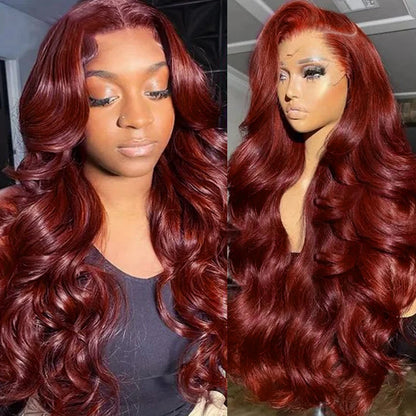 Body Wave Reddish Brown 13x6 Lace Front Wigs Human Hair Pre Plucked With Baby Hair #33 Colored Wigs for Women 180% Density