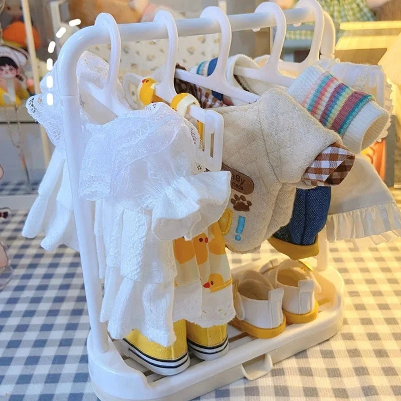 10pcs/set Mini Clothesse Clothes Hanger for Labubu and Other 17cm Dolls Labubu Shoe Rack Doll Accessories Children's Toys