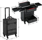 Rolling Makeup Train Case with Wheels, Lockable Travel Trolley, Sliding Drawers, Removable Divider in Black/Red