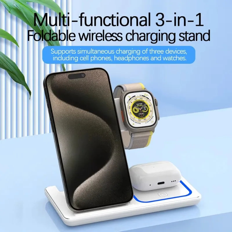 3 In 1 Foldable Fast Wireless Charger Holder Charging Station For iPhone 17 16 15 14 Apple Watch S10/9/8 Airpods 4 Pro 2