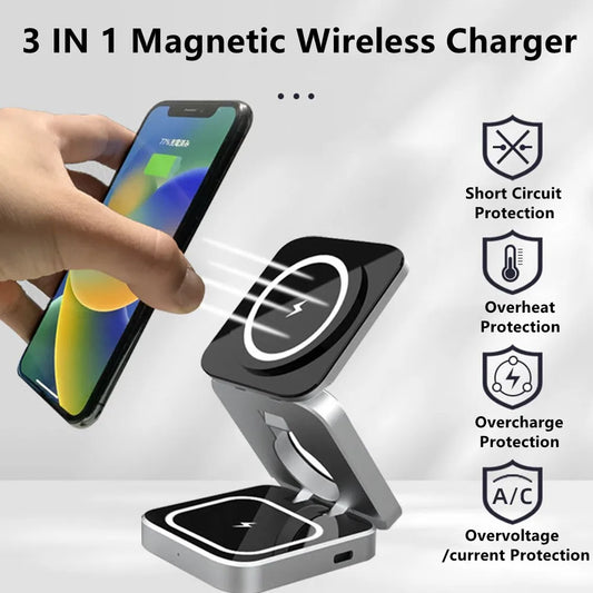 Foldable Magnetic Wireless Charger Stand Magnet Fast Charging Station For Samsung S25 S24 iPhone 16 For Galaxy Watch 8 7 Airpods