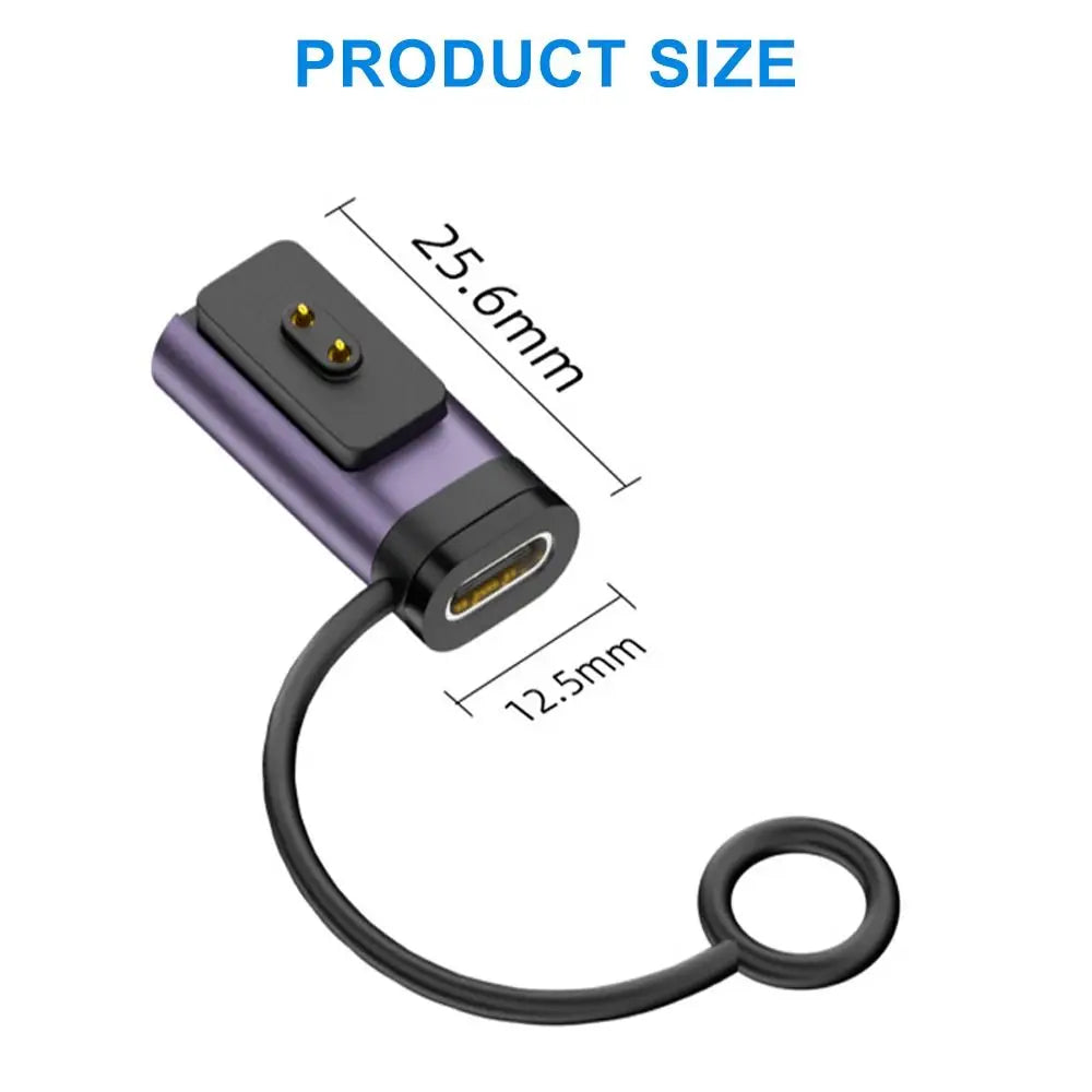 LED Indicator Magnetic Charger Converter Type-C Female to 2pin Converter for Xiaomi Smart Band 8/9/10/Pro/NFC Redmi Watch 5/4/3