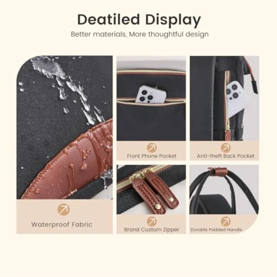 Laptop Backpack for Women Work Bag with Large Capacity Cup Side Pocket 15.6 Inch Waterproof Computer Backpacks Purse College Bo